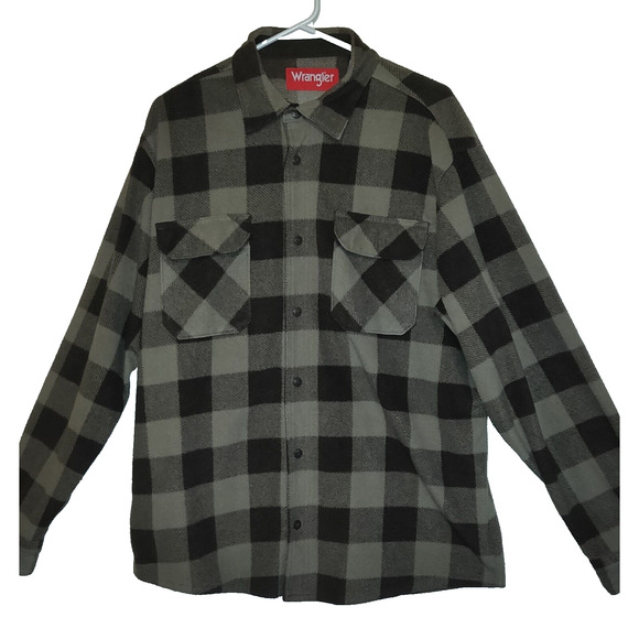 Wrangler Plaid Shirt Shacket Jacket BROWNS Fleece Unlined Men's Large L ButtonUp - Picture 13 of 14